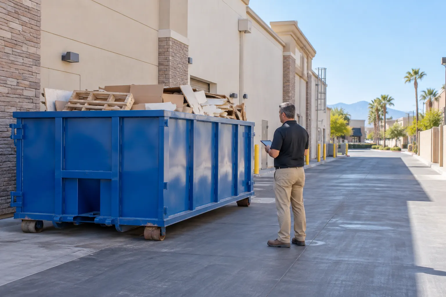 Roll-off dumpster placement and loading context